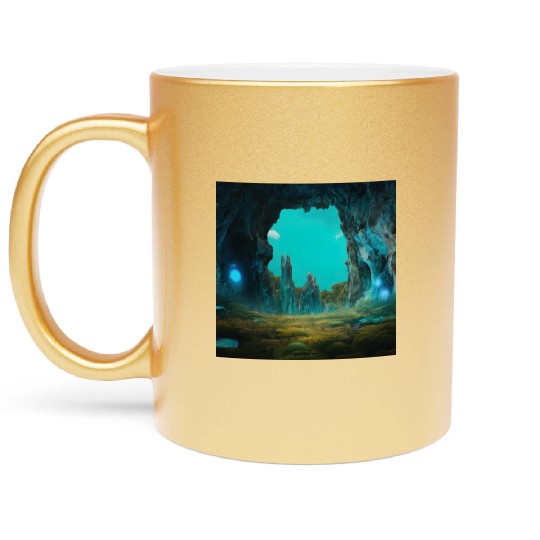Bioluminescent Underground Landscapes Metallic Mugs