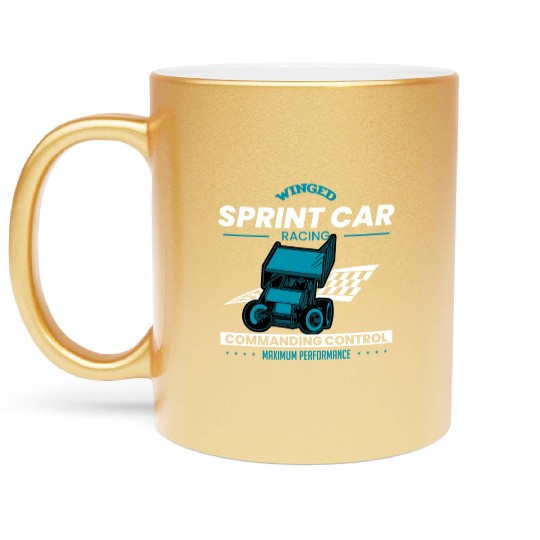 Sprint Car Racing, sprint car, dirt track racers Metallic Mugs