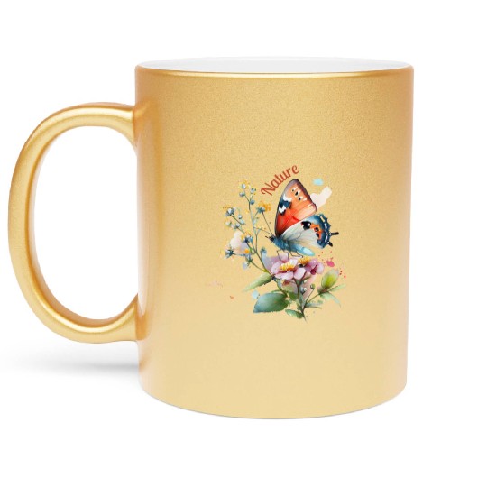 Nature and Butterflies - Watercolor Flowers Metallic Mugs