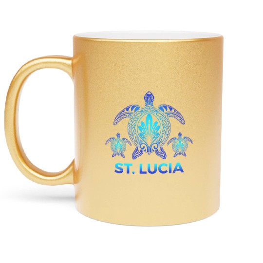 Vintage St. Lucia Ocean Blue Sea Turtle Souvenirs Metallic Mugs