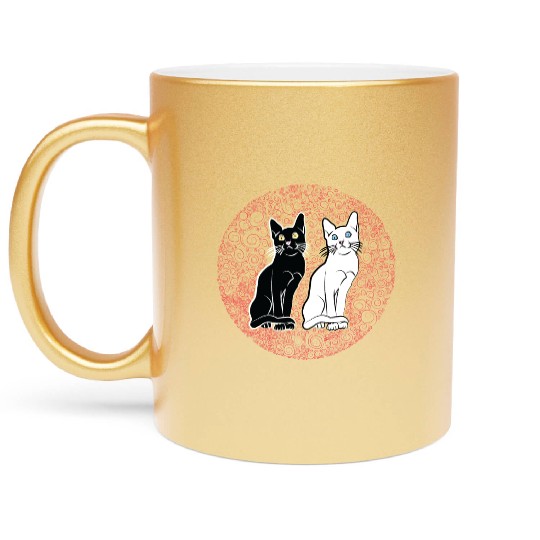 Back & white cat's Metallic Mugs