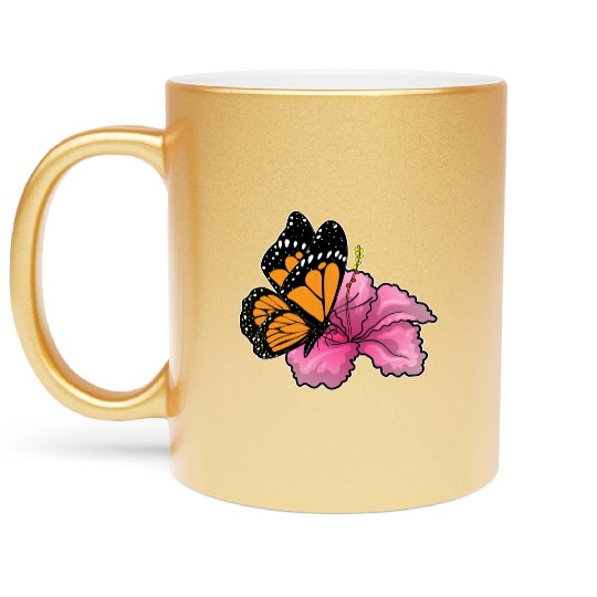 Butterfly Hibiscus Flower Metallic Mugs