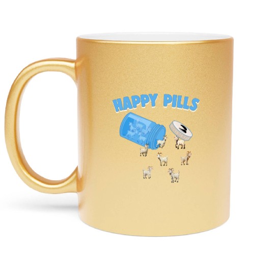 Happy Pills Farm Animal Funny Goat Lovers Humor Metallic Mugs