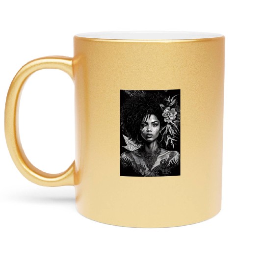 Black-and-White Afrocentric Art Metallic Mugs