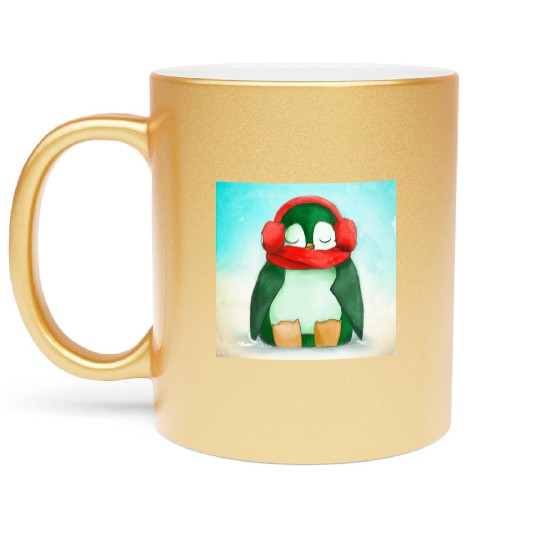 Sleepy Penguin Taking a Nap Metallic Mugs