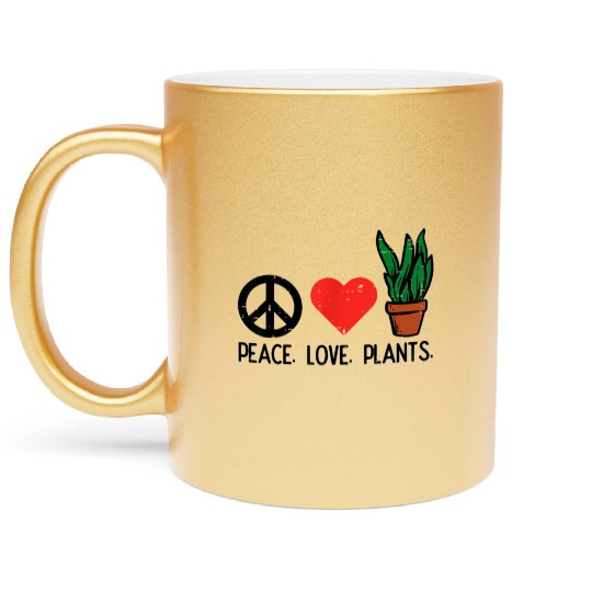 Peace Love Plants Gardening Hippie Gardener Men Wo Metallic Mugs