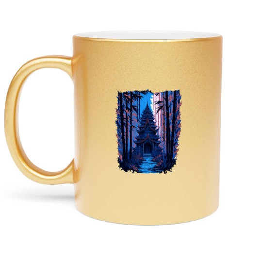 Japanese Temple in a Bamboo Forest Metallic Mugs
