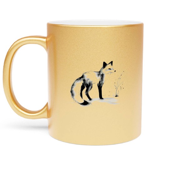 Fox Sumie Painting Kitsune Japanese art Metallic Mugs