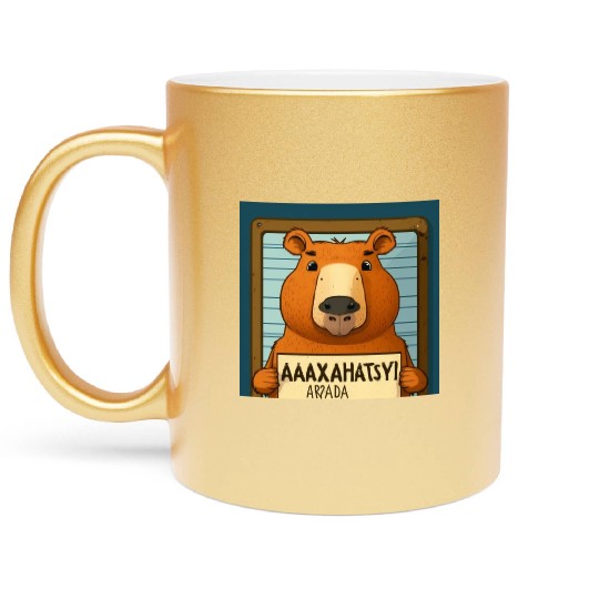 Capybara Mugshot Outlaw: Wanted for 93 Felonies Na Metallic Mugs