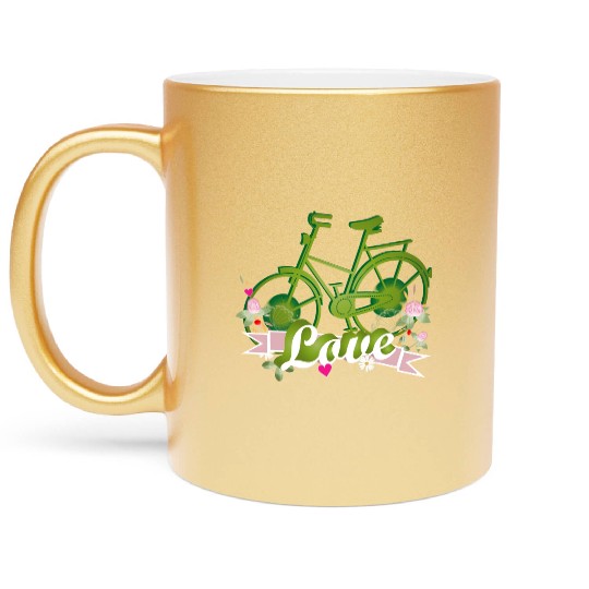 green bike designed with a lot of love Metallic Mugs