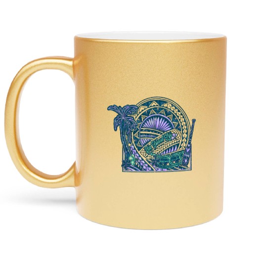 Big Island Outrigger Canoe Teal Tribal Metallic Mugs
