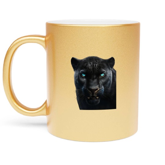 Black panther with blue eyes design wild animal Metallic Mugs