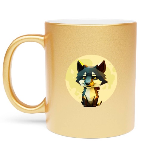 Wolf howling at the moon graphic Metallic Mugs
