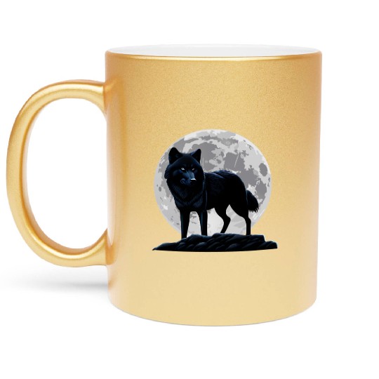 Wolf howling at the moon graphic Metallic Mugs