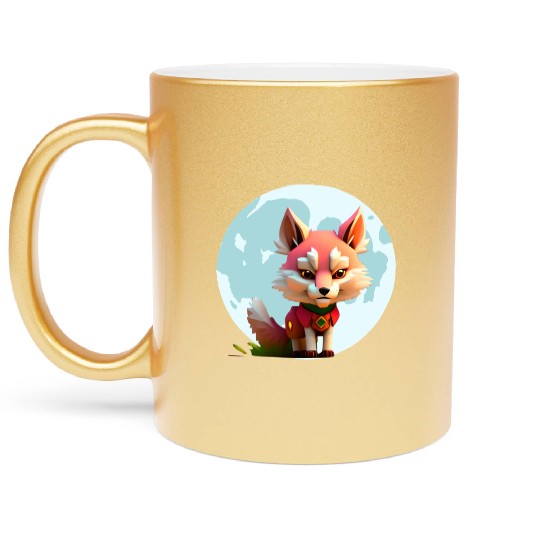 Wolf howling at the moon graphic Metallic Mugs