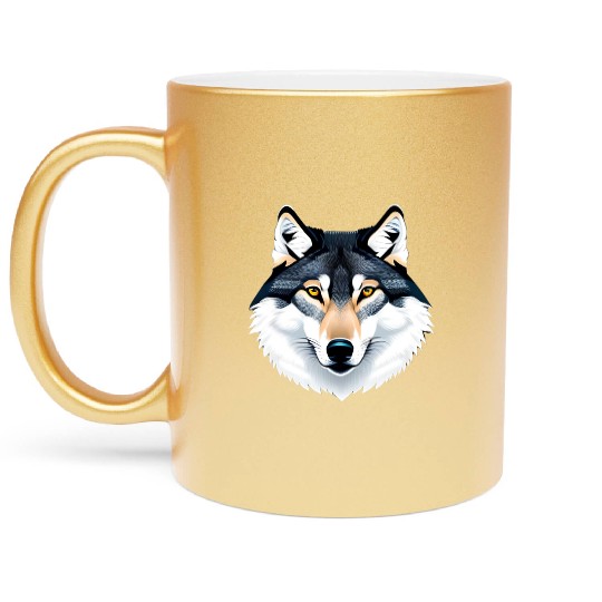 Wolf howling at the moon graphic Metallic Mugs