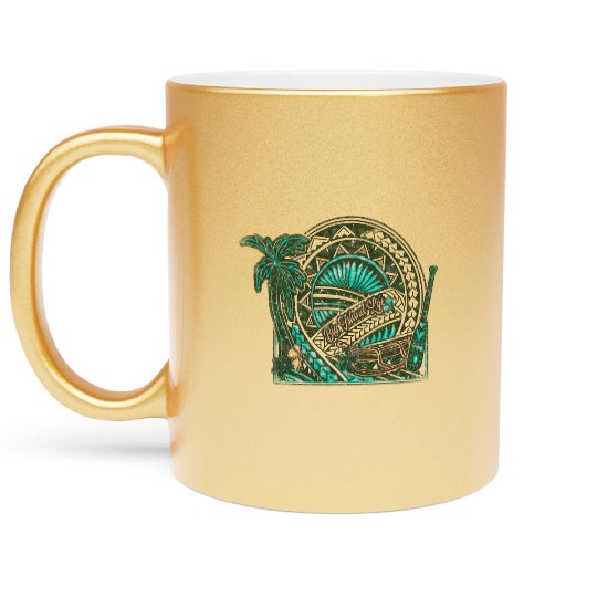 Big Island Outrigger Canoe Tribal Halftone Edges Metallic Mugs