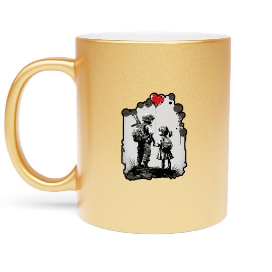 Girl and Boy Soldier War Peace Ukraine Heart Love Metallic Mugs