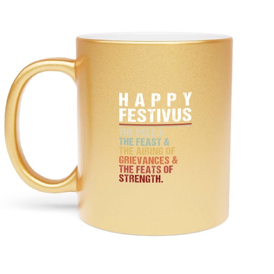 Happy Festivus Christmas Holiday Retro Vintage Metallic Mugs