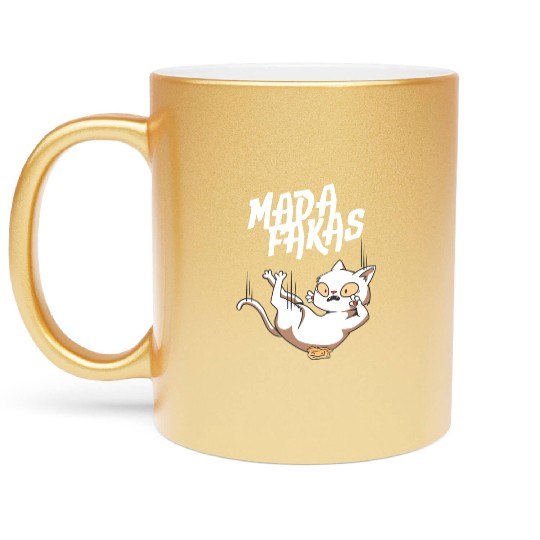 Clumsy Cat I Madafakas I White Cat Metallic Mugs