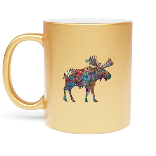 Floral Moose Elk Deer Wild Animal Watercolor 3 Metallic Mugs