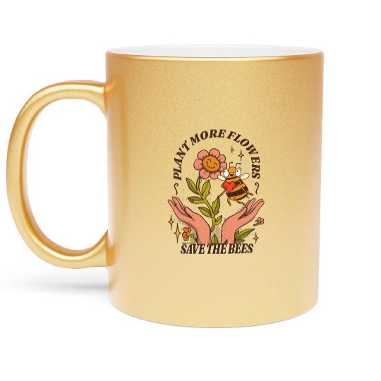 Retro Floral Honeycomb Bee Lover Art Metallic Mugs