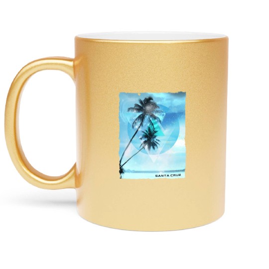 Artistic Santa Cruz California Palm Tree Vacation Metallic Mugs