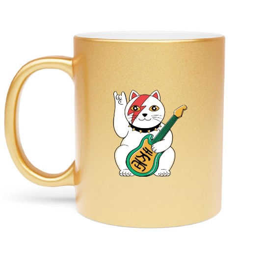 Lucky Cat Guitar Guitarist Metallic Mugs