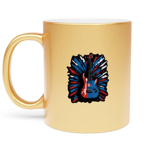 Electric guitar in Union Jack flag colors Metallic Mugs