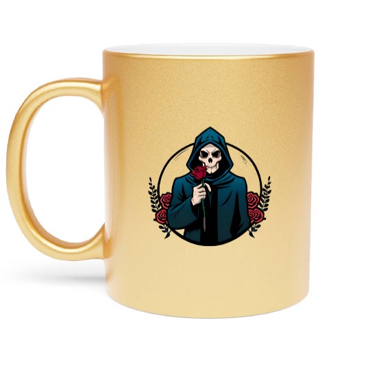 The Elegance of Death A Single Rose Grim Reaper Metallic Mugs