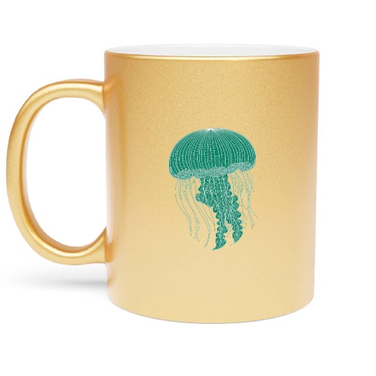 Sea life, Green Jellyfish Metallic Mugs
