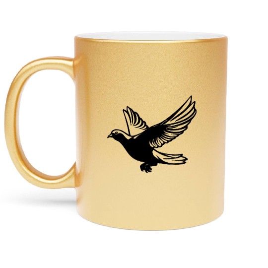 Pigeon In Flight With Wings Metallic Mugs