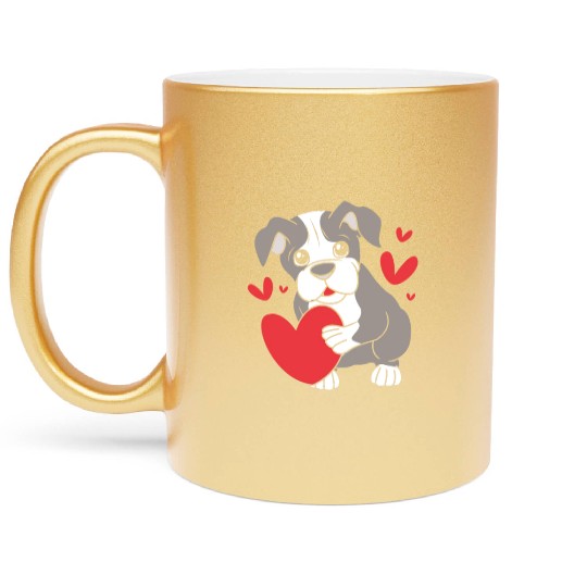 Cute Heart Puppy Boston Terrier Dog Metallic Mugs