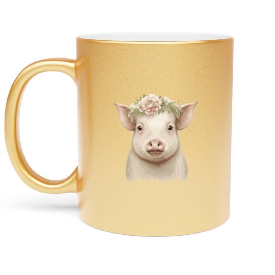 Piglet Flower Crown Pig Baby Floral Farm Animal Pe Metallic Mugs