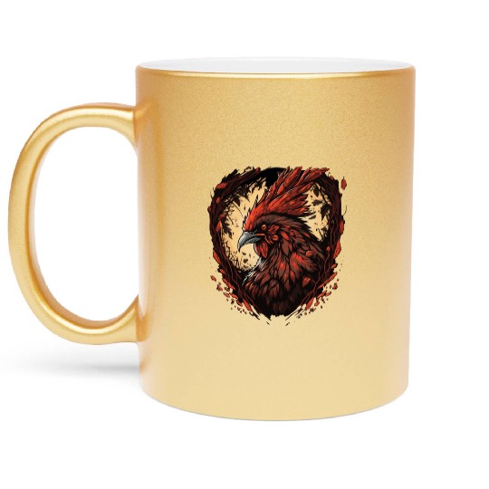 Funny Horror Chicken True Crime Farm Animal Phobia Metallic Mugs