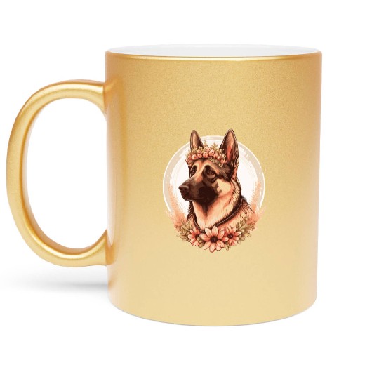 German Shepherd Flower Crown Dog Breed Floral Farm Metallic Mugs
