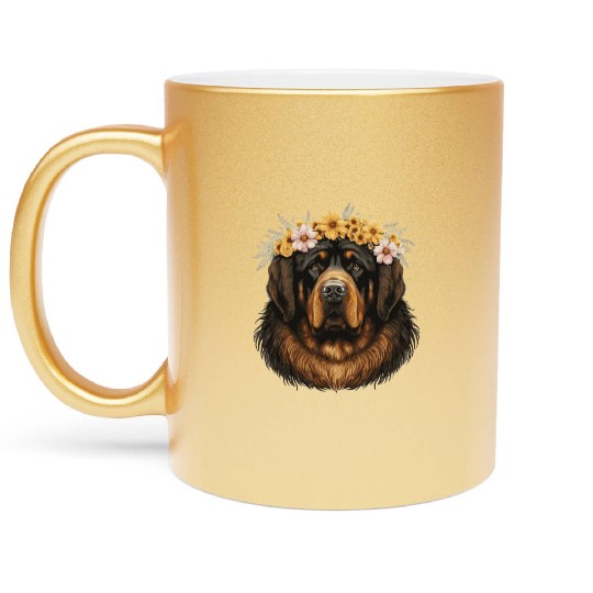 Tibetan Mastiff Flower Crown Floral Farm Animal Pe Metallic Mugs