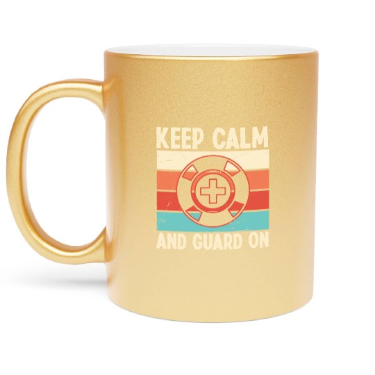 Lifeguard keep calm guard on swimming pool guard Metallic Mugs