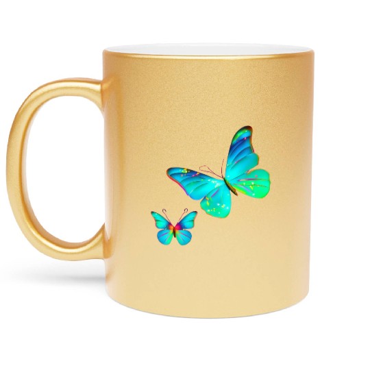 Blue Green Butterflies Metallic Mugs