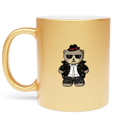 Kawaii Gangster Bear with Black Sunglasses Metallic Mugs
