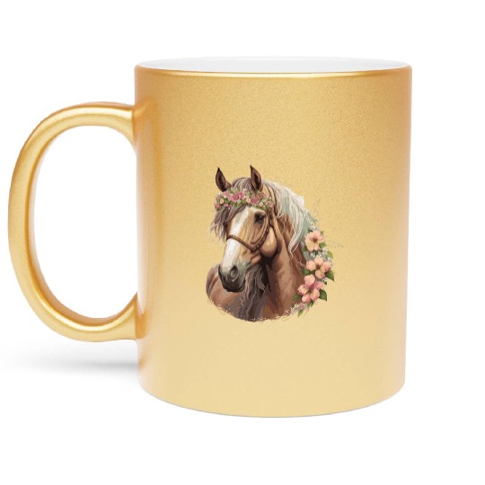 Flower Crown Horse Floral Farm Animal Pet Horse Ri Metallic Mugs
