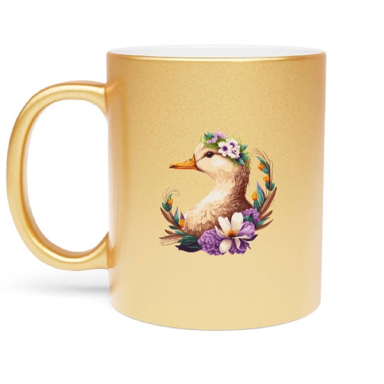 Flower Crown Duck Floral Farm Animal Pet Metallic Mugs
