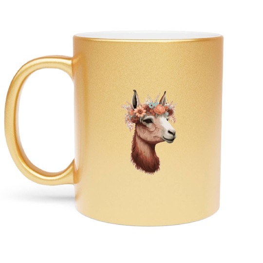 Flower Crown Llama Alpaca Floral Farm Animal Pet Metallic Mugs