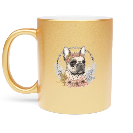 Cute French Bulldog Frenchie Flower Crown Pet Dog Metallic Mugs