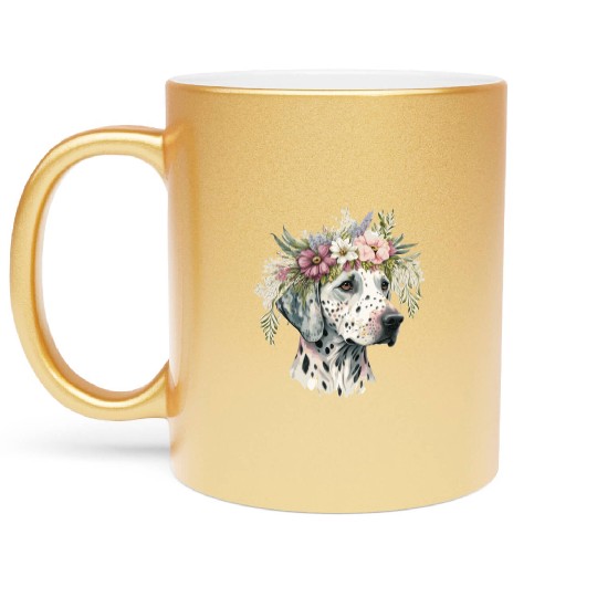 Dalmatian Flower Crown Pet Dog Floral Puppy Metallic Mugs