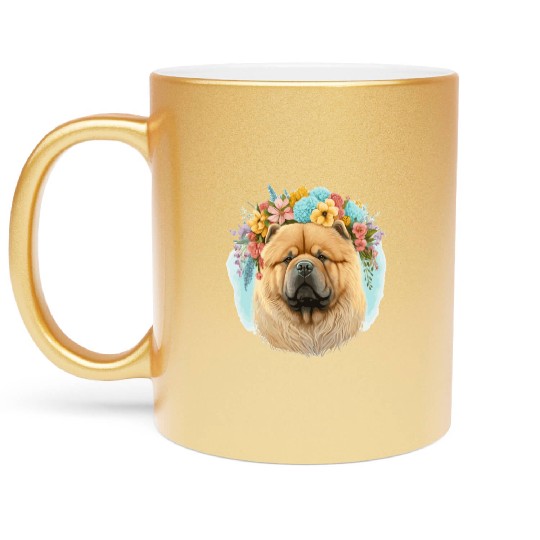 Cute Chow Chow Flower Crown Pet Dog Breed Floral P Metallic Mugs