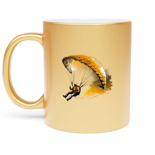 cool paraglider in action Metallic Mugs