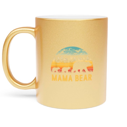 Mama Bear with 2 Cubs Retro Mountains Mother's day Metallic Mugs