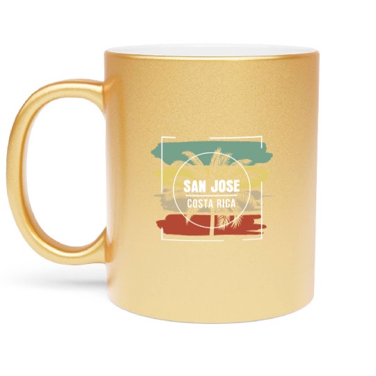 San Jose Costa Rica Artistic Palm Tree Retro Metallic Mugs