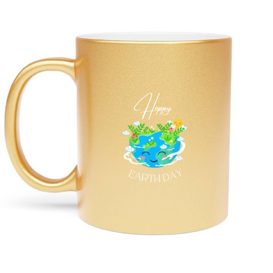 Green and Blue Happy Earth Day Metallic Mugs